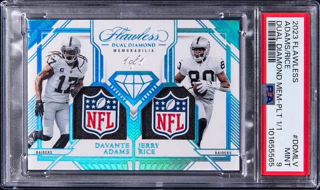 2023 Panini Flawless Davante Adams/Jerry Rice Dual-NFL Logo Dual Diamond Memorabilia Platinum #DDMLV card image