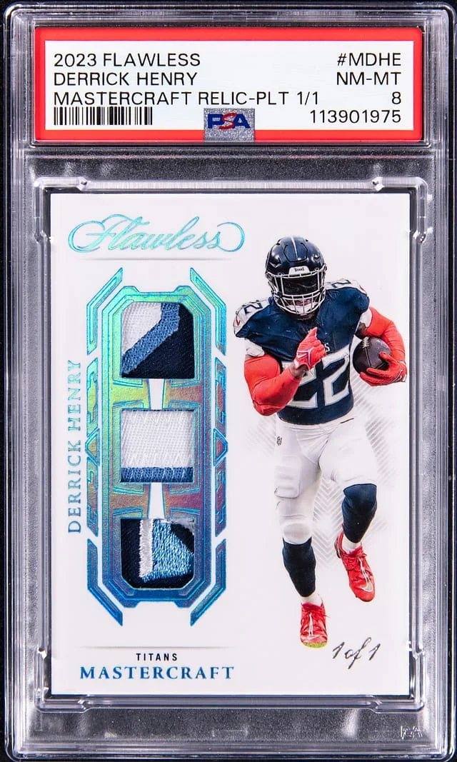 2023 Panini Flawless Derrick Henry Mastercraft Relic Platinum #M-DHE card image