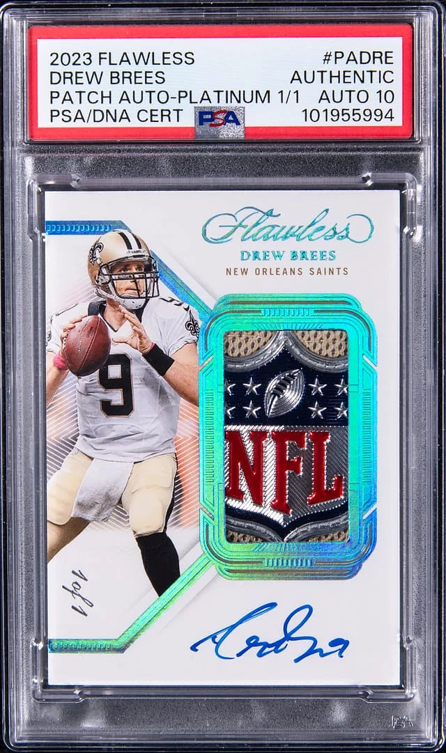 2023 Panini Flawless Drew Brees Patch Autograph Platinum #PA-DRE card image