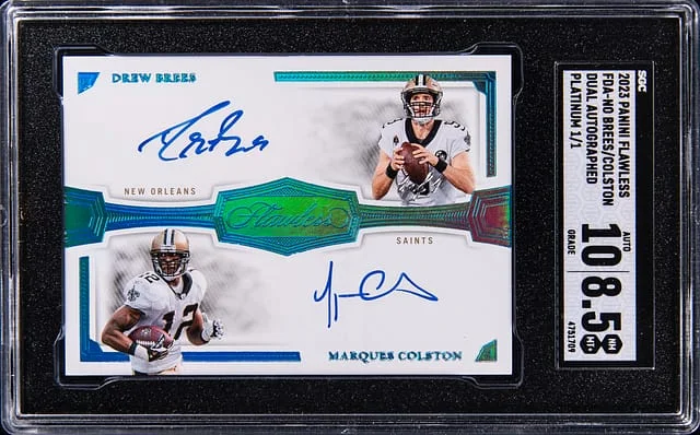 2023 Panini Flawless Drew Brees/Marques Colston Dual Autographed Platinum #FDA-NO card image