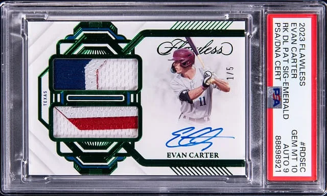 2023 Panini Flawless Evan Carter Dual Signature Emerald #RDSEC card image