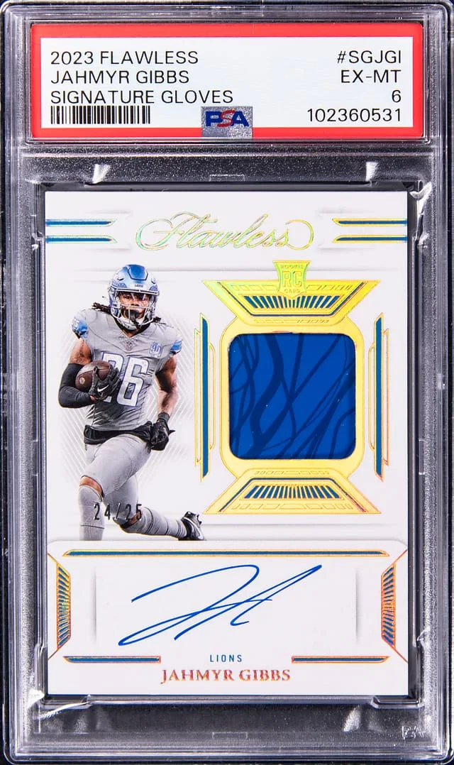 2023 Panini Flawless Jahmyr Gibbs Signature Gloves #SG-JGI card image