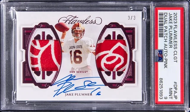 2023 Panini Flawless Jake Plummer Collegiate Dual Patch Autograph Pink #DPAJP card image