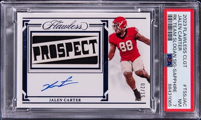 2023 Panini Flawless Jalen Carter Collegiate Team Slogan Signature Sapphire #TSS-JAC card image