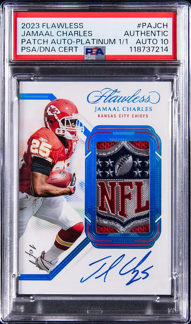 2023 Panini Flawless Jamaal Charles Patch Autograph Platinum #PA-JCH card image