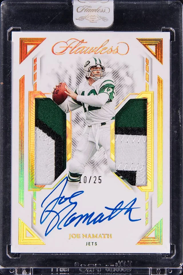 2023 Panini Flawless Joe Namath Dual-Patch Autographs #DPA-JNA card image