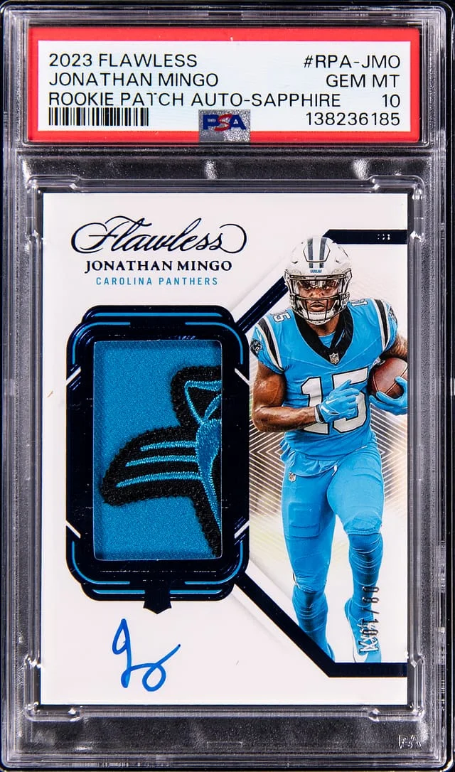 2023 Panini Flawless Jonathan Mingo Patch Autograph (RPA) Sapphire #RPA-JMO card image