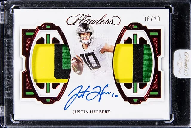 2023 Panini Flawless Justin Herbert Dual Patch Autographs #DPA-JH card image
