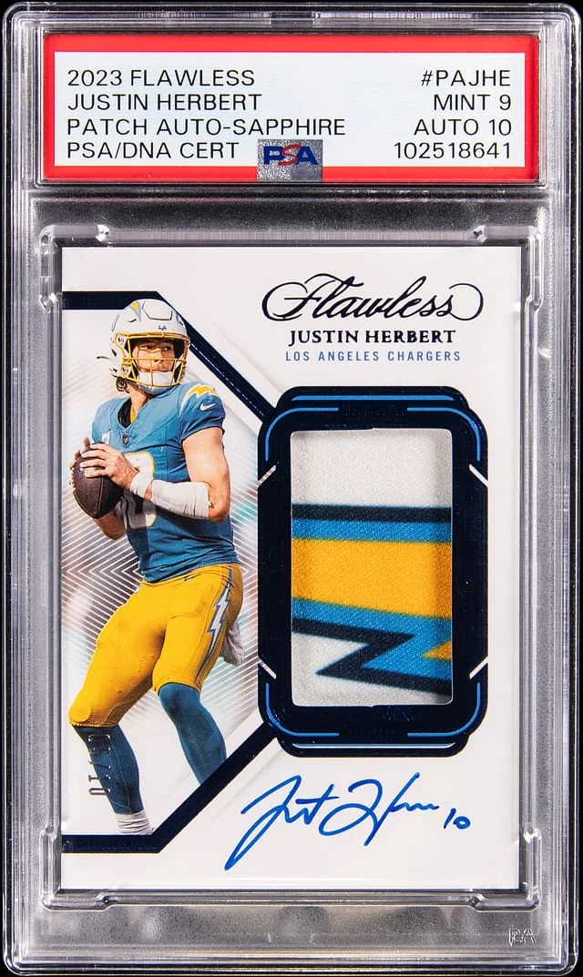 2023 Panini Flawless Justin Herbert Patch Autographs Sapphire #PA-JHE card image