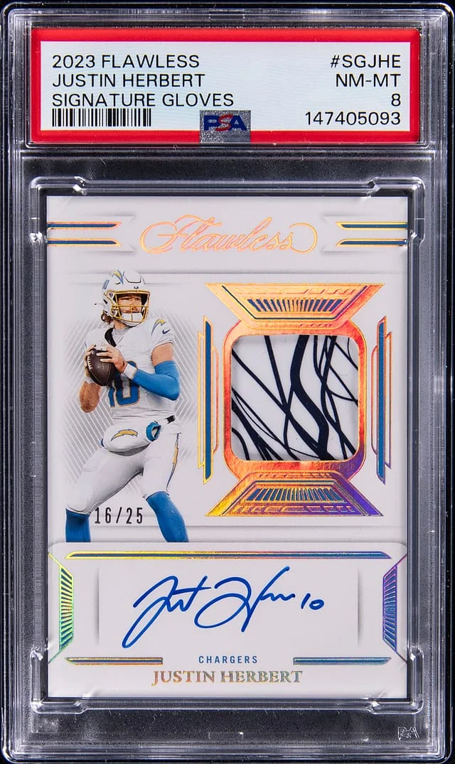 2023 Panini Flawless Justin Herbert Signature Gloves #SG-JHE card image