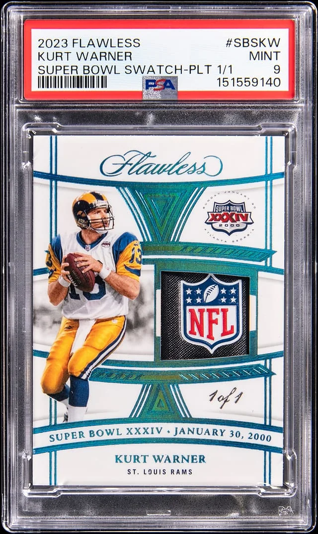 2023 Panini Flawless Kurt Warner Super Bowl Swatch Platinum #SBS-KW card image