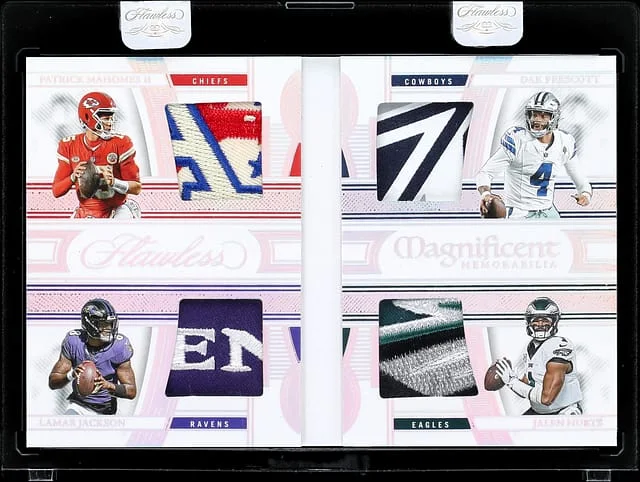 2023 Panini Flawless Mahomes II/Jackson/Prescott/Hurts Magnificent Memorabilia Booklet #MM-QB2 card image