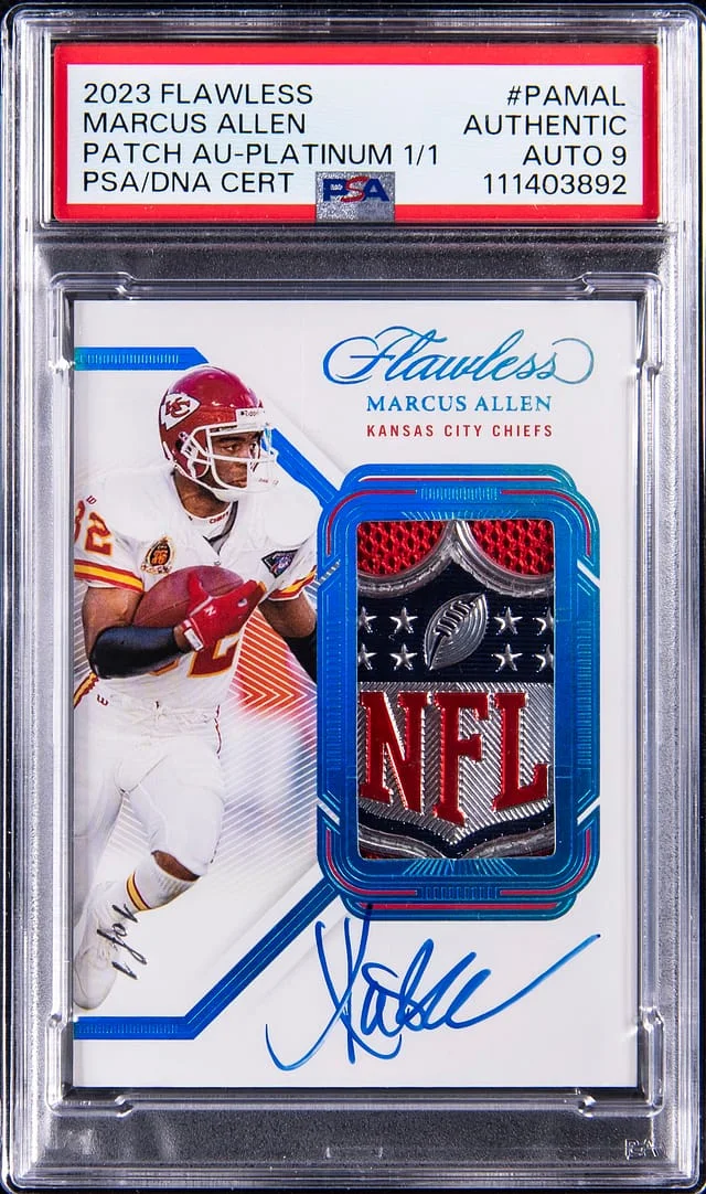 2023 Panini Flawless Marcus Allen Patch Autograph Platinum #PA-MAL card image