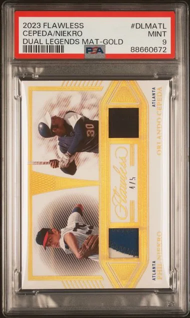 2023 Panini Flawless Orlando Cepeda/Phil Niekro Game-Used Dual Legends Materials Gold #DLMATL card image