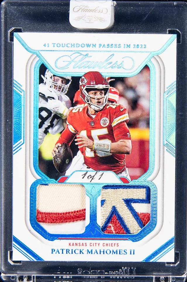 2023 Panini Flawless Patrick Mahomes II Career Milestones Platinum #CM-PMS card image