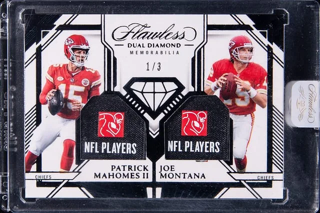 2023 Panini Flawless Patrick Mahomes II/Joe Montana Dual Diamond Memorabilia #DDM-KC card image