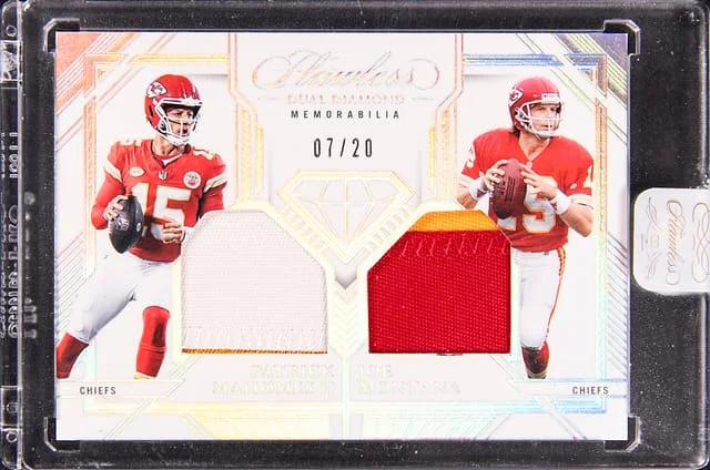 2023 Panini Flawless Patrick Mahomes II/Joe Montana Dual-Patch Card (07/20) - Panini Encased Dual Diamond Memorabilia #DDM-KC card image