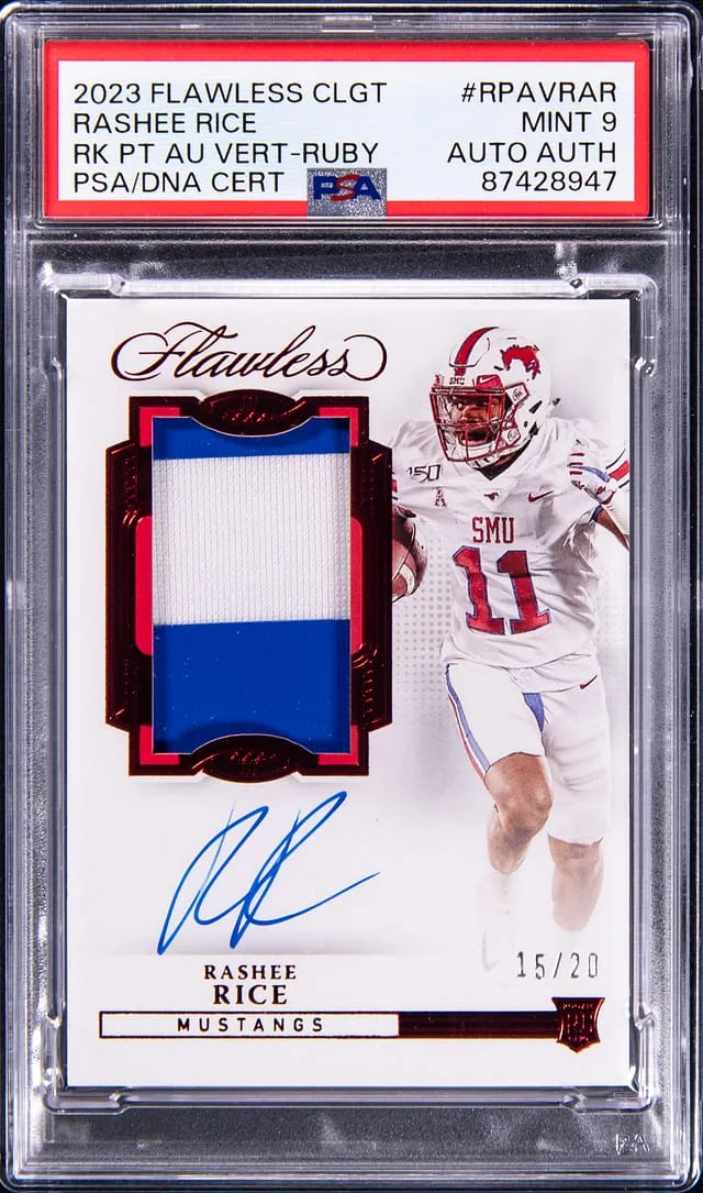 2023 Panini Flawless Rashee Rice Collegiate Patch Autograph Vertical Ruby #RPAVRAR card image