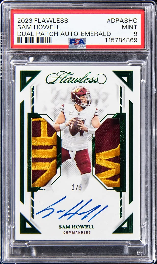 2023 Panini Flawless Sam Howell Dual Patch Autograph Emerald #DPASHO card image