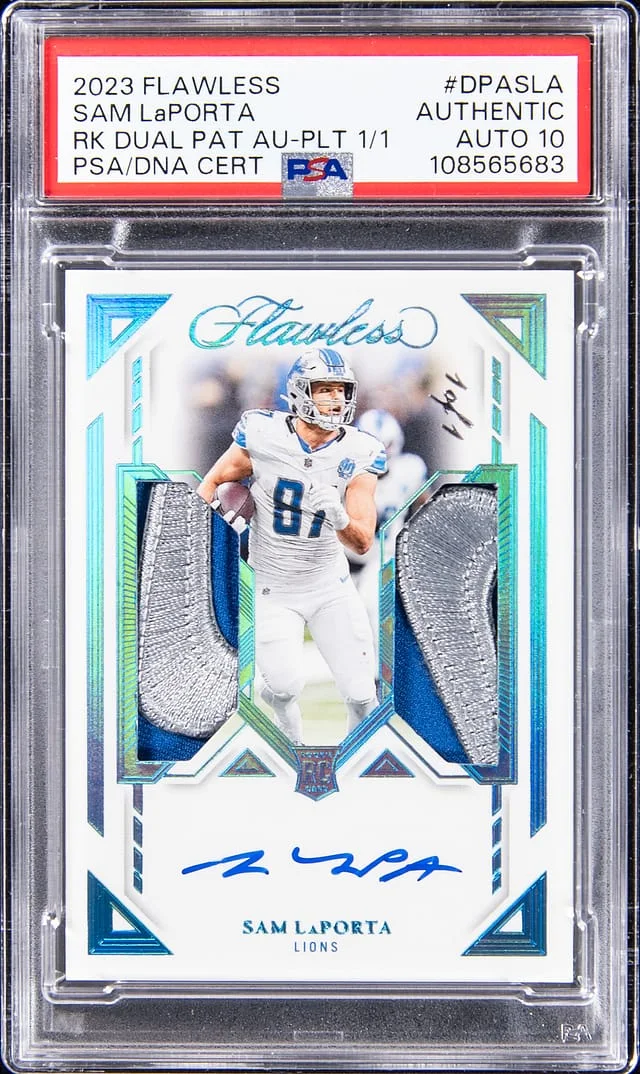 2023 Panini Flawless Sam LaPorta Dual Patch Autograph Platinum #DPA-SLA card image