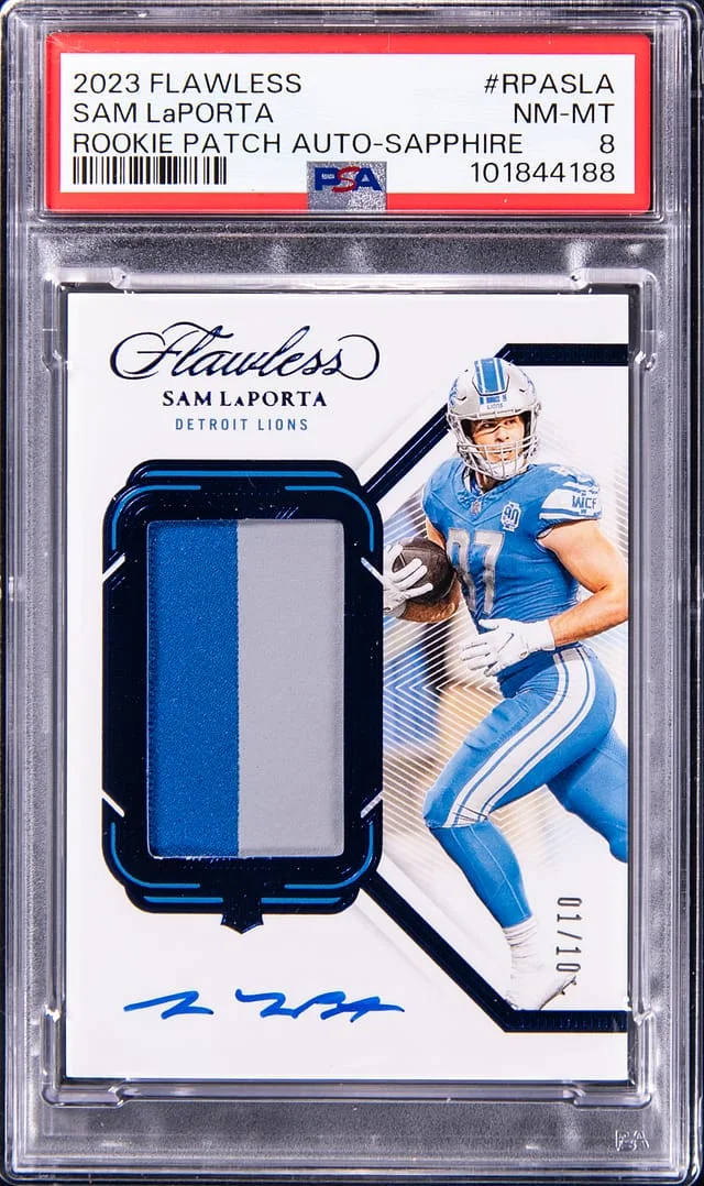 2023 Panini Flawless Sam LaPorta Patch Autograph Sapphire #RPA-SLA card image