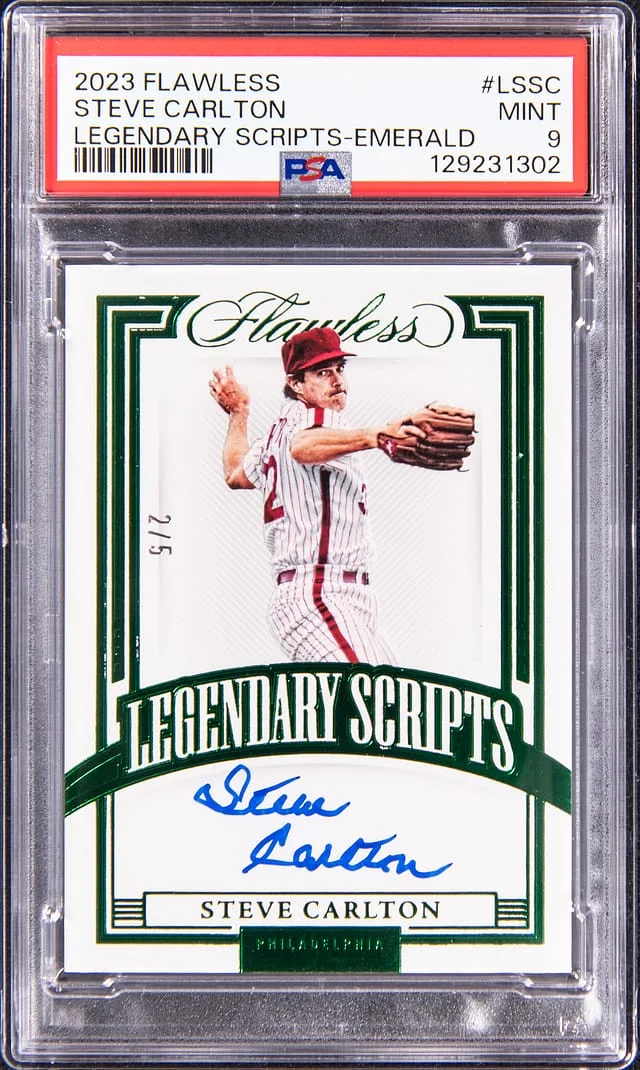 2023 Panini Flawless Steve Carlton Legendary Scripts Emerald #LS-SC card image