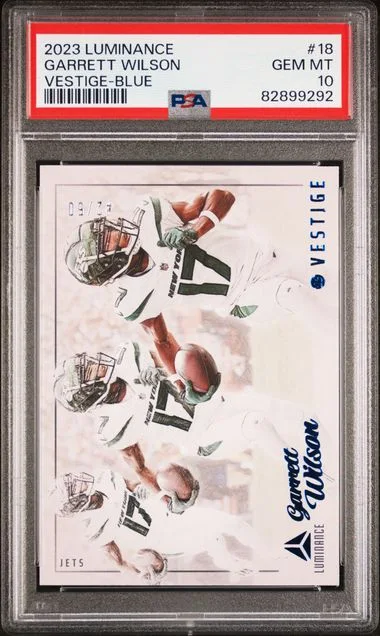 2023 Panini Garrett Wilson Luminance Vestige Blue #18 card image