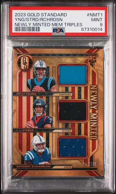 2023 Panini Gold Standard Anthony Richardson/Bryce Young/C.J. Stroud Newly Minted Memorabilia Triples #NMT1 card image