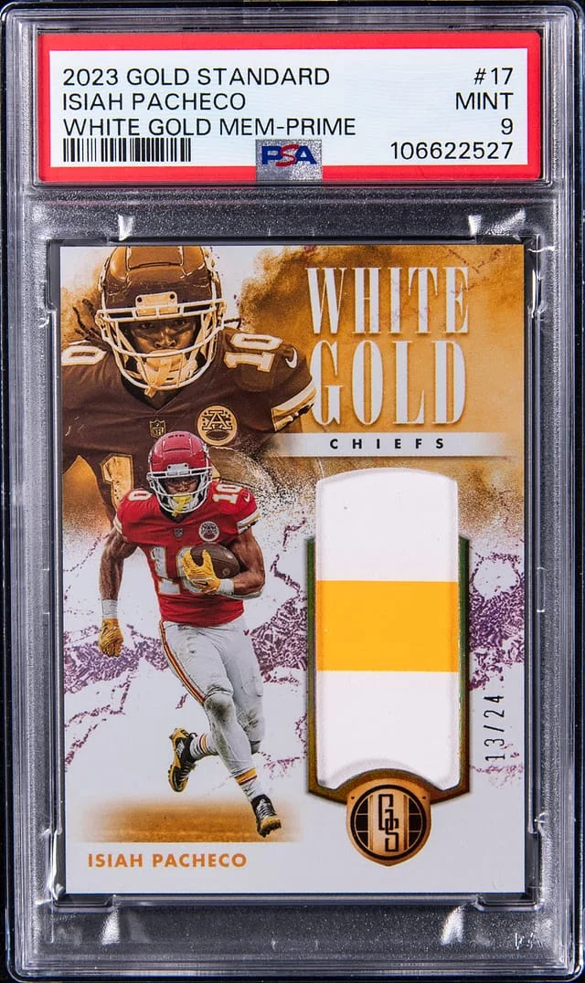 2023 Panini Gold Standard Isiah Pacheco White Gold Memorabilia Prime #17 card image