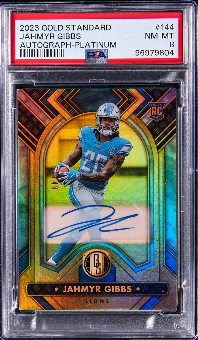 2023 Panini Gold Standard Jahmyr Gibbs Autograph Platinum #144 card image