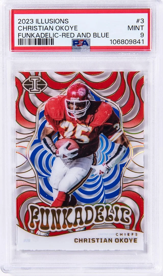 2023 Panini Illusions Christian Okoye Funkadelic Red/Blue #3 card image