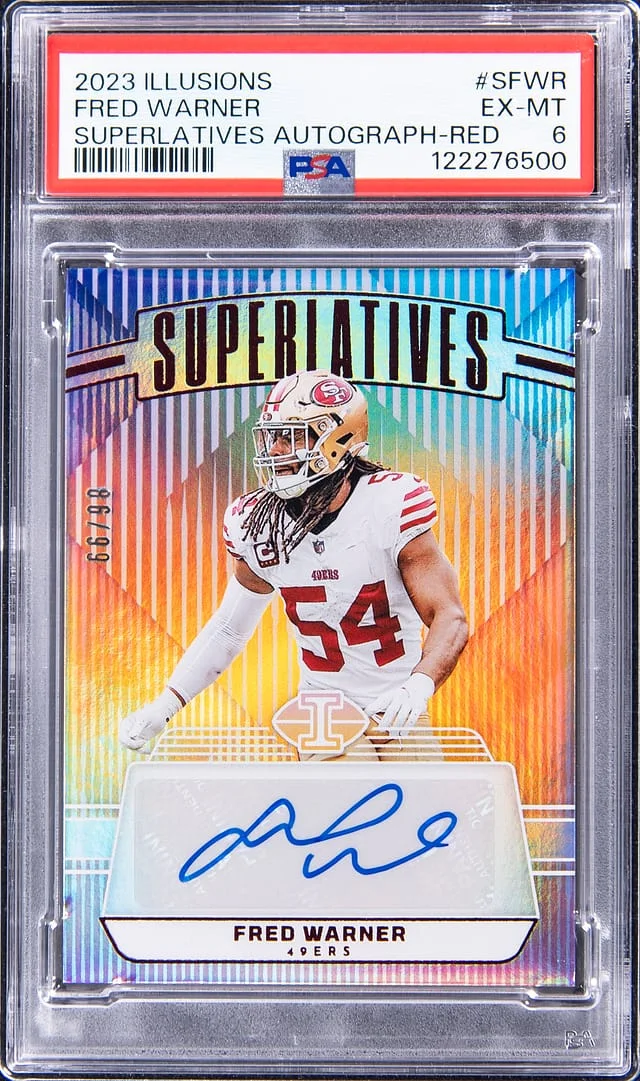 2023 Panini Illusions Fred Warner Superlatives Autograph Red #S-FWR card image
