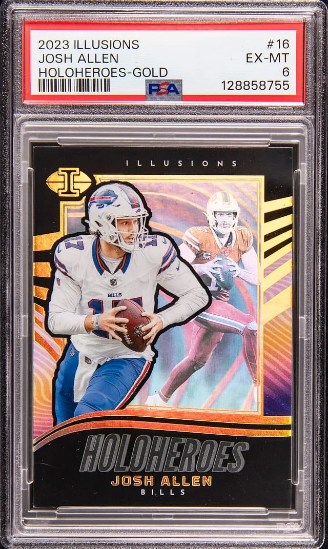 2023 Panini Illusions Josh Allen HoloHeroes Gold #16 card image