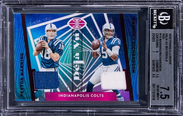 2023 Panini Illusions Peyton Manning/Anthony Richardson Dual-Jersey Deja Vu Materials Red #DV-MR card image