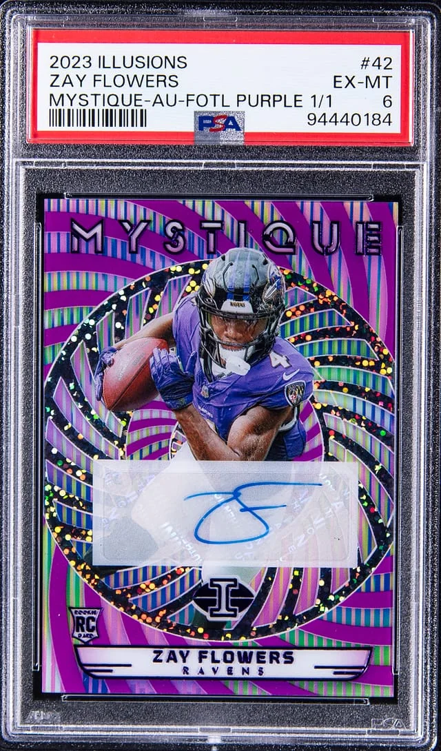 2023 Panini Illusions Zay Flowers Mystique Autograph FOTL Purple #42 card image
