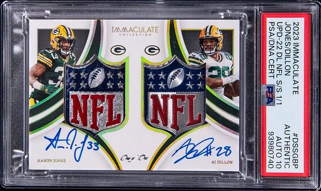 2023 Panini Immaculate Aaron Jones/AJ Dillon Update 22 Dual NFL Shield Signatures #DSS-GBP card image