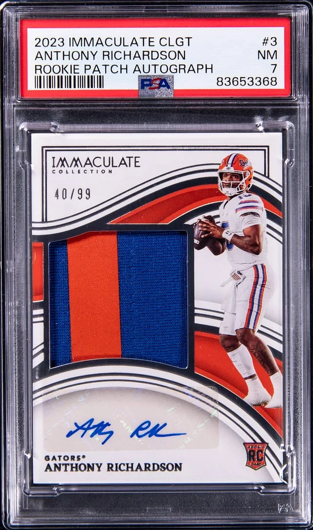 2023 Panini Immaculate Anthony Richardson Collegiate Patch Autograph Blue #3 card image