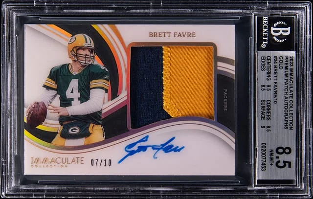 2023 Panini Immaculate Brett Favre Premium Patch Autographs Gold #PP-BFR card image