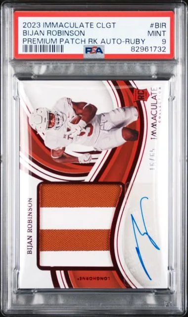 2023 Panini Immaculate Collection Bijan Robinson Collegiate Premium Patches Autographs Ruby #BIR card image