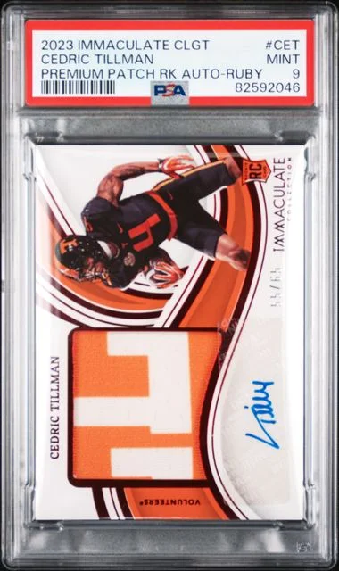 2023 Panini Immaculate Collection Cedric Tillman Collegiate Premium Patches Autographs Ruby #CET card image