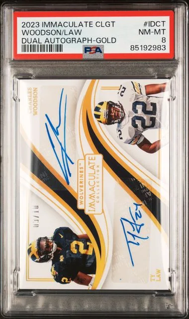 2023 Panini Immaculate Collection Charles Woodson/Ty Law Collegiate Immaculate Dual Autographs Gold #ID-CT card image