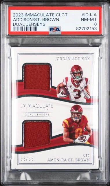 2023 Panini Immaculate Collection Collegiate Immaculate Dual Jerseys Idjja Amon-Ra St. Brown/Jordan Addison #no-number card image