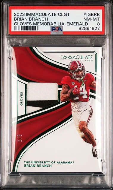 2023 Panini Immaculate Collection Collegiate Immaculate Gloves Memorabilia Emerald Igbrb Brian Branch #no-number card image