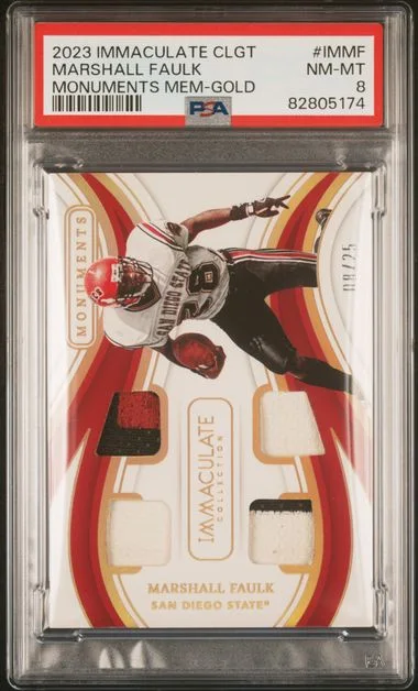 2023 Panini Immaculate Collection Collegiate Immaculate Monuments Memorabilia Gold Immf Marshall Faulk #no-number card image