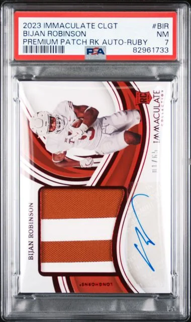 2023 Panini Immaculate Collection Collegiate Premium Patches Autographs Ruby Bir Bijan Robinson #no-number card image