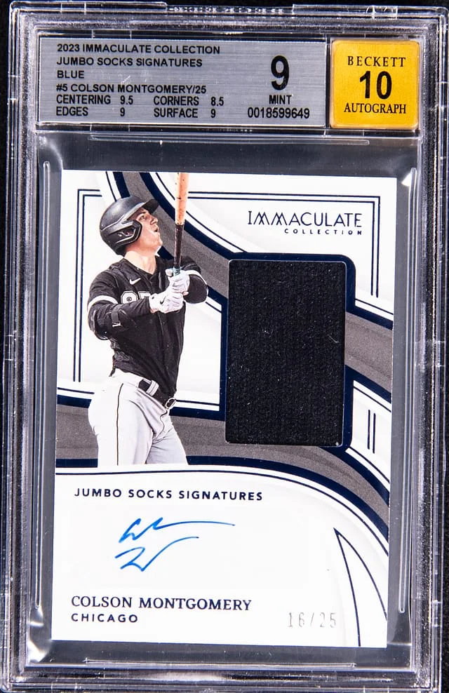 2023 Panini Immaculate Collection Colson Montgomery Jumbo Socks Signatures Blue #JSS-CM card image