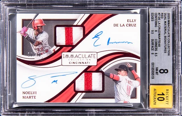 2023 Panini Immaculate Collection Elly De La Cruz/Noelvi Marte Dual Material Signatures Red #DMS-CM card image