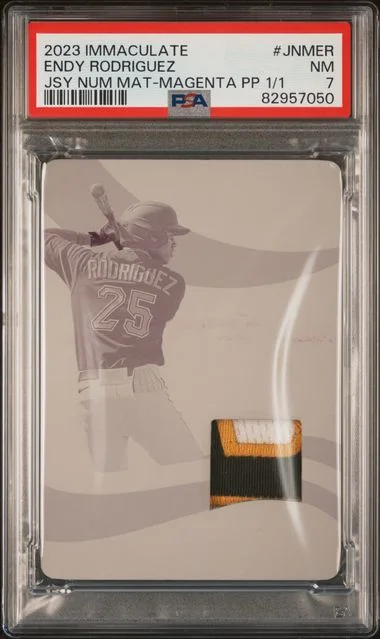 2023 Panini Immaculate Collection Endy Rodriguez Jersey Numbers Materials Magenta Printing Plate #JNMER card image