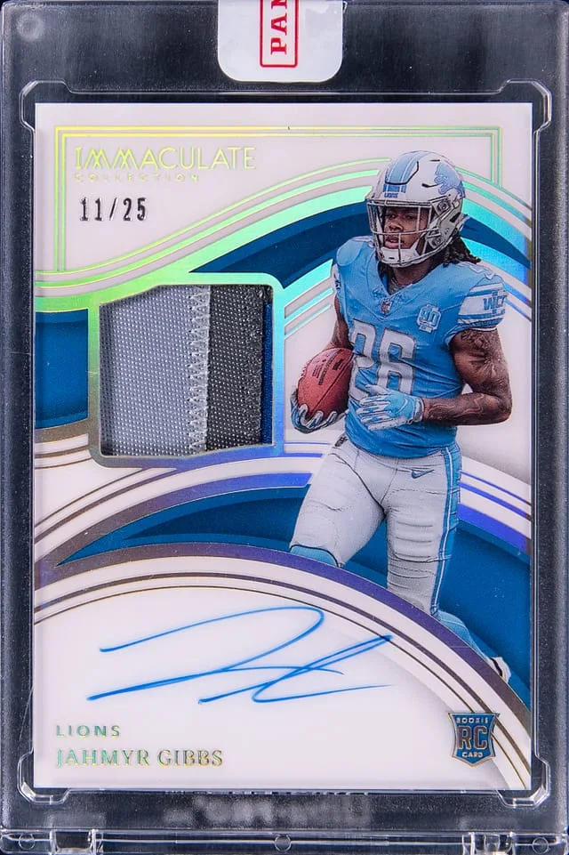 2023 Panini Immaculate Collection Jahmyr Gibbs Patch Autograph (RPA) #112 card image