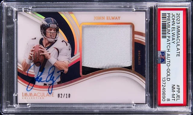 2023 Panini Immaculate Collection John Elway Premium Patch Autograph Gold #PP-JEL card image